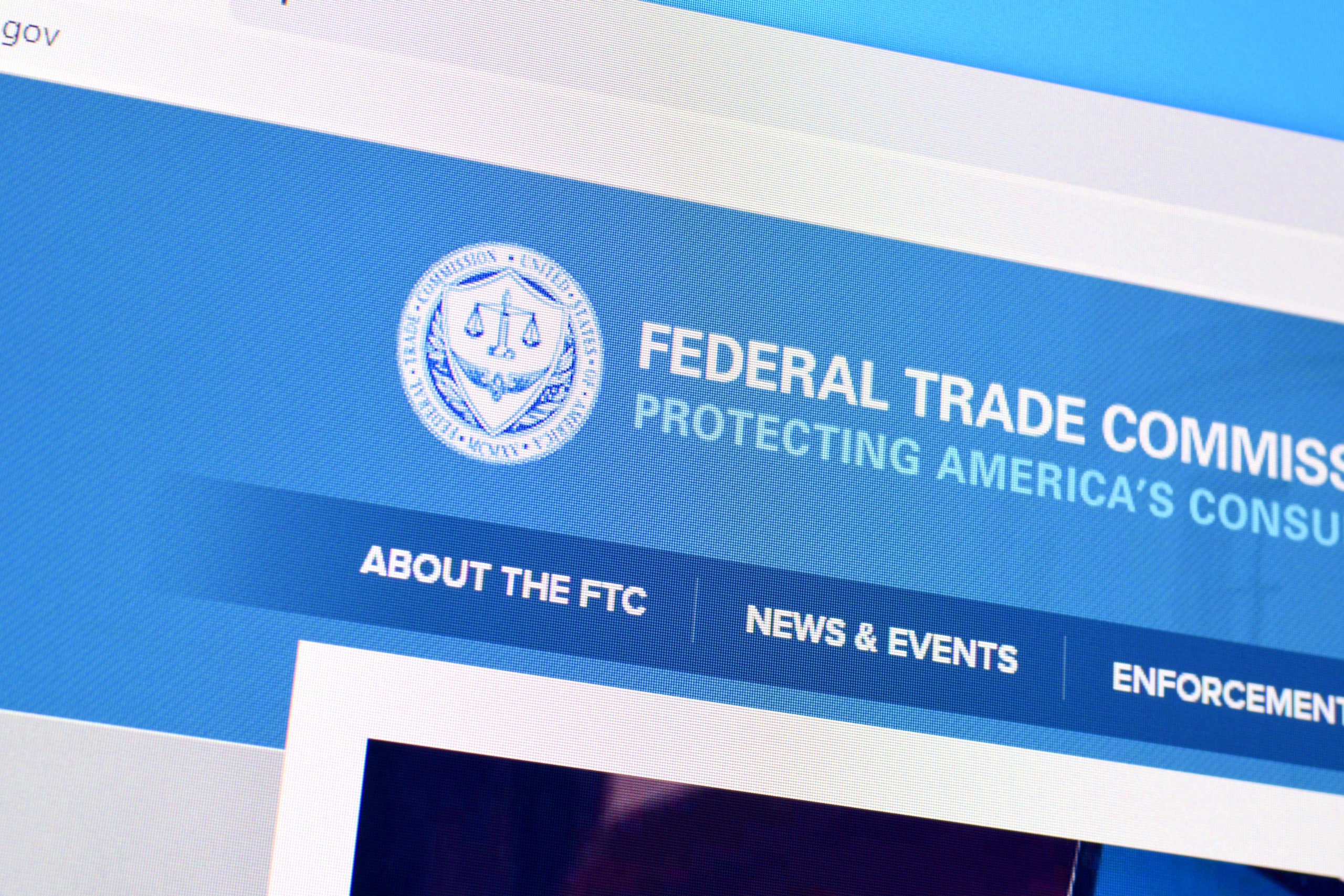 Homepage of ftc website on the display of PC, url – ftc.gov.