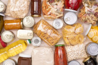 Food donations such as pasta, rice, oil, peanut butter, canned f